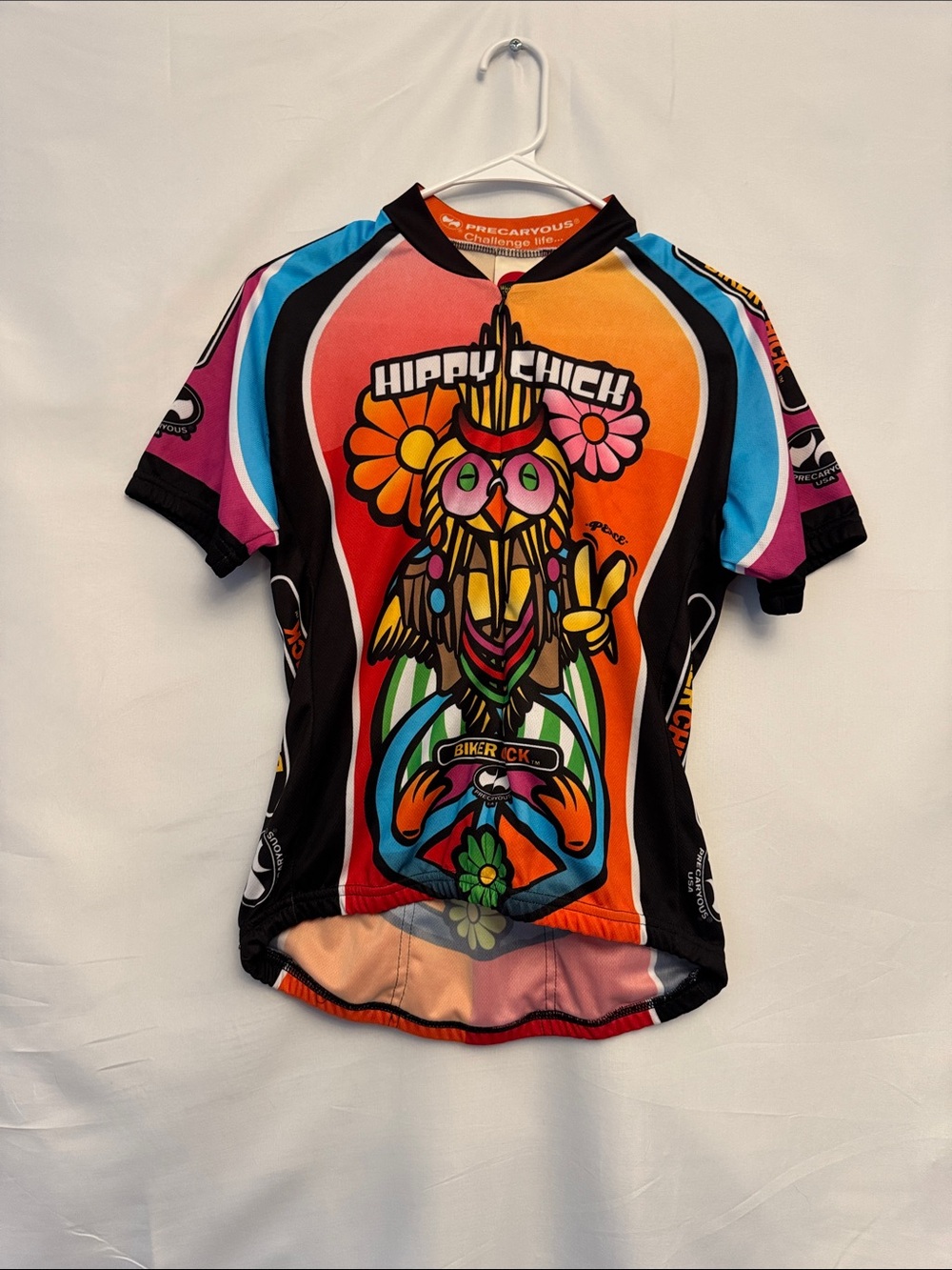 HIPPY CHICK Colorful Cycling Jersey with Owl Graphic Women’s Size Medium